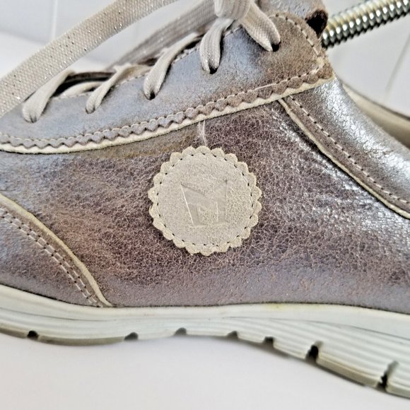 MEPHISTO Yael Metallic Gold Leather Sneakers US 9 UK 6.5 Lace Up Glittery - Picture 5 of 13